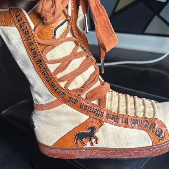 L.A.M.B. Tan and Brown Lace Up Boots - Picture 10 of 15